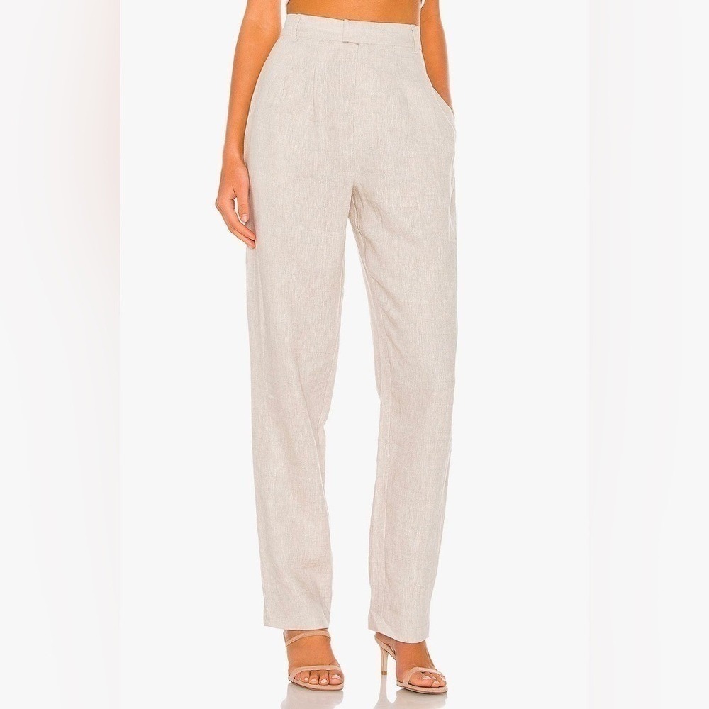 L'Academie 100% Linen Alaina Trouser Pant Beige XS Quiet Luxury Vacation Revolve